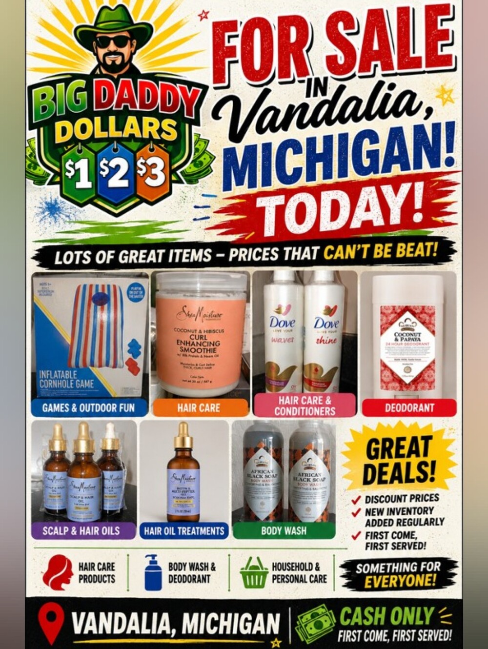 Big Daddy Dollars Red & White Promotional Poster - Vandalia Michigan Sale